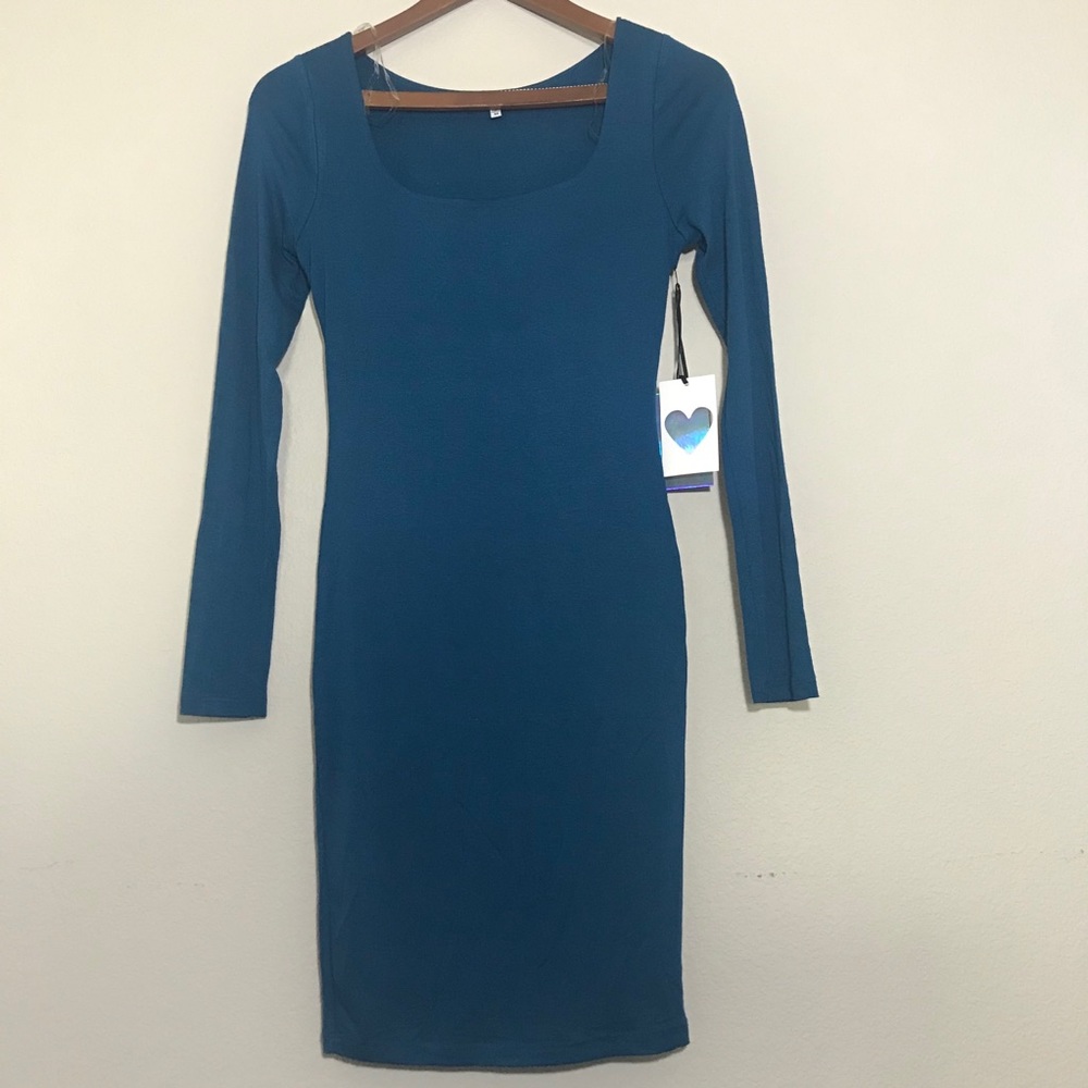 Iris Teal Women's Long Sleeve Bodycon Dress Medium